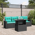 5-Piece Poly Rattan Garden Sofa Set with Cushions Black