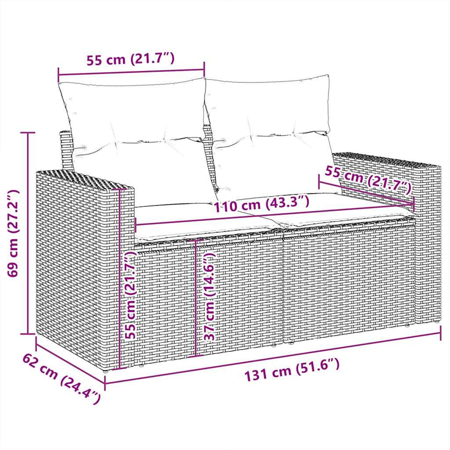 5-delige Loungeset met kussens poly rattan beige