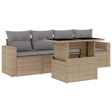 5-delige Loungeset met kussens poly rattan beige