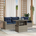 5-piece garden sofa set with cushions, grey poly rattan
