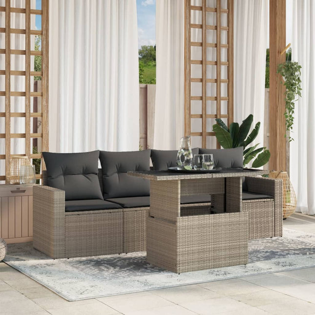 5-delige Loungeset met kussens poly rattan lichtgrijs