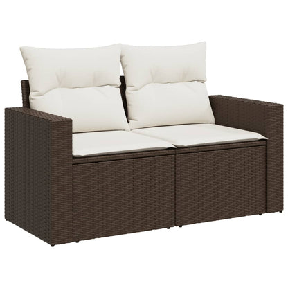 5-delige Loungeset met kussens poly rattan bruin
