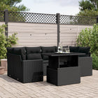 7-delige Loungeset met kussens poly rattan zwart