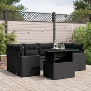 7-piece lounge set with cushions poly rattan black