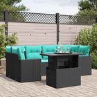 7-piece garden sofa set with cushions in black poly rattan