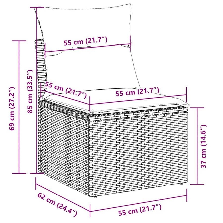 7-delige Loungeset met kussens poly rattan beige