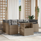 7-delige Loungeset met kussens poly rattan beige