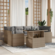 7-piece Lounge Set with Cushions Poly Rattan Beige