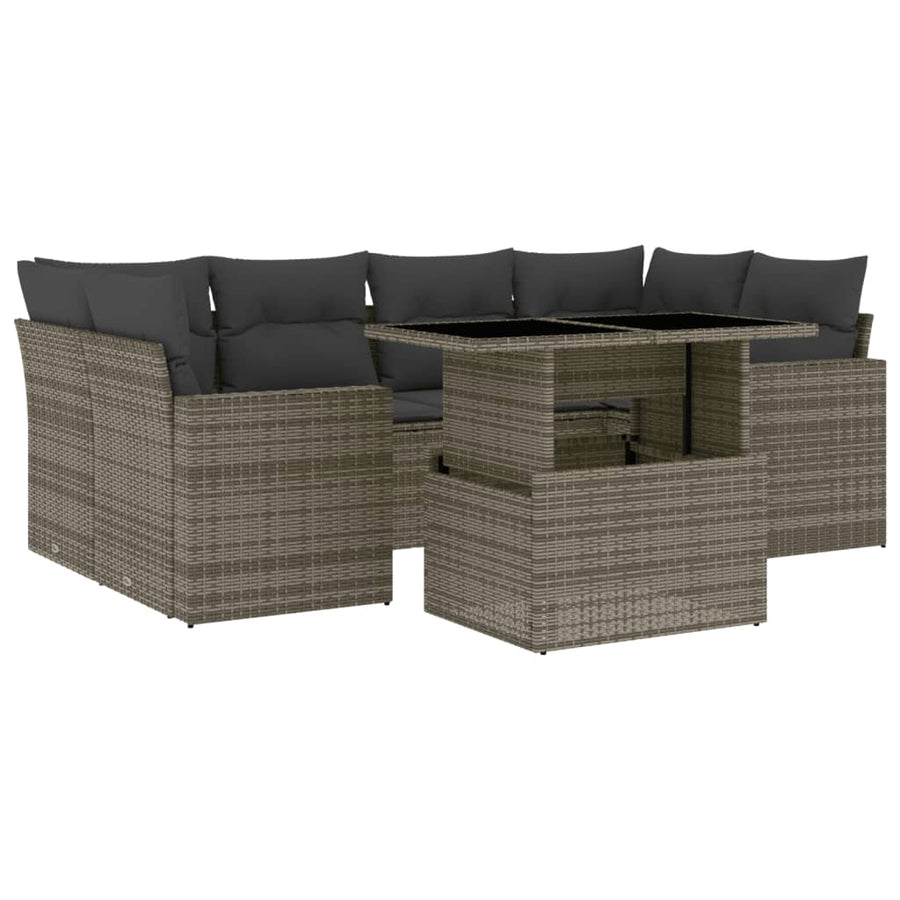 7-delige Loungeset met kussens poly rattan grijs