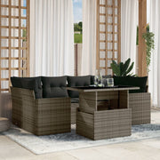 7-piece Lounge Set with Cushions poly rattan grey