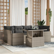 7-piece Lounge Set with cushions poly rattan light grey