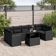 Loungeset poly rattan 8-delig zwart