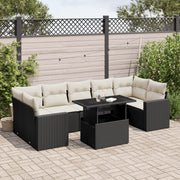 Loungeset poly rattan zwart 8-delig