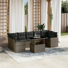 8-delige Loungeset met kussens poly rattan grijs