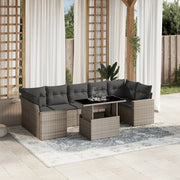 Loungeset 8-delig poly rattan lichtgrijs