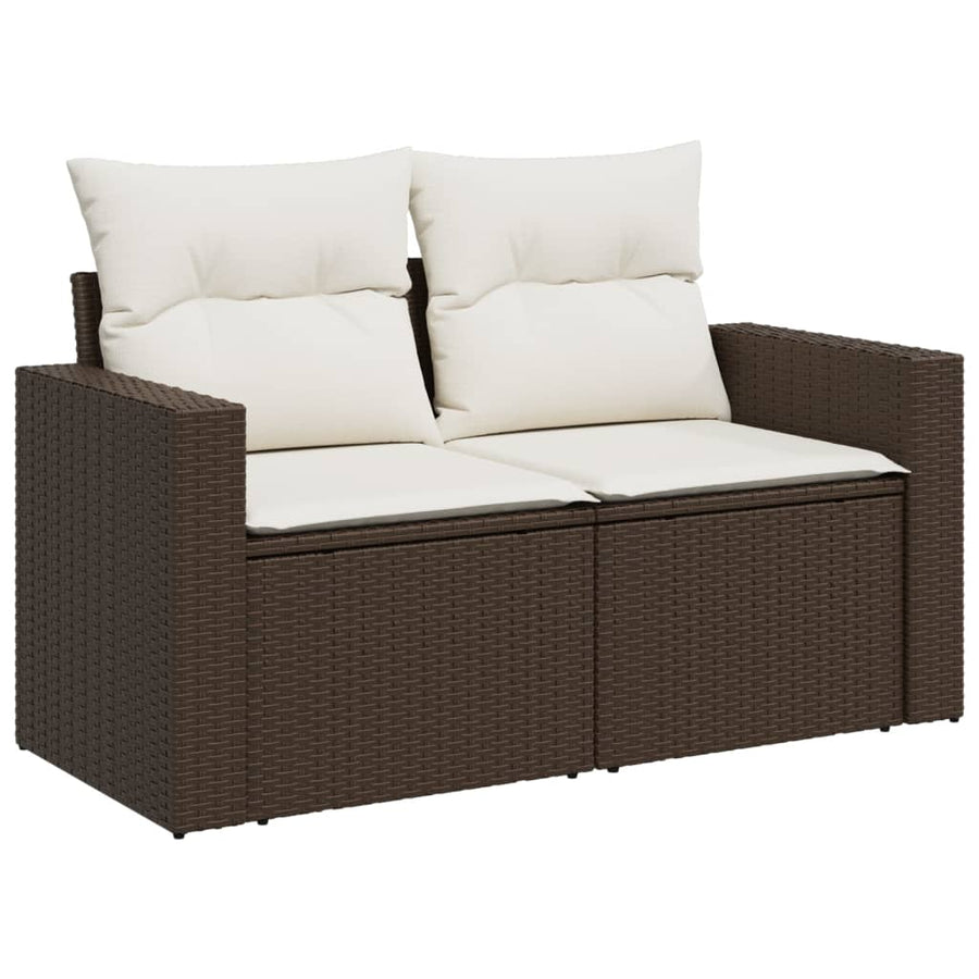 8-delige Loungeset met kussens poly rattan bruin