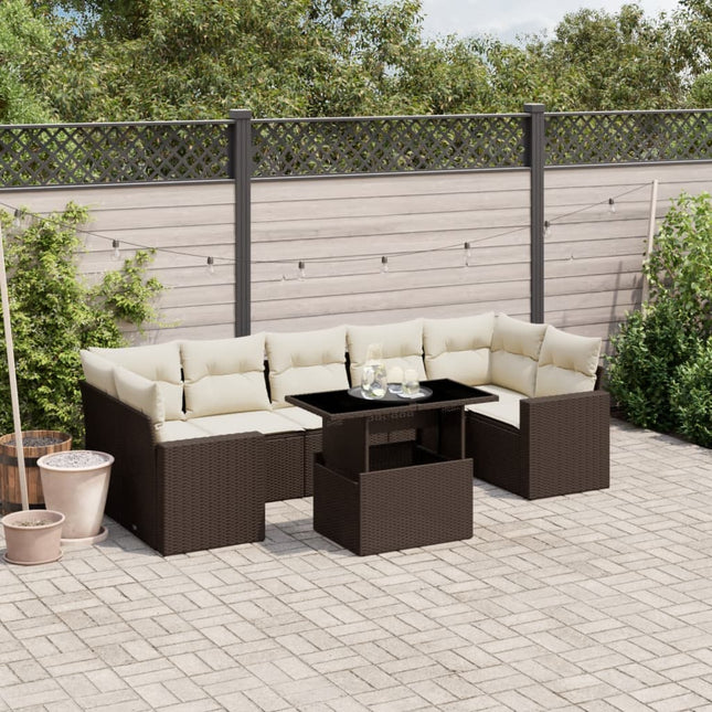 8-delige Loungeset met kussens poly rattan bruin