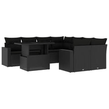 9-delige Loungeset met kussens poly rattan zwart