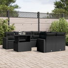 9-delige Loungeset met kussens poly rattan zwart