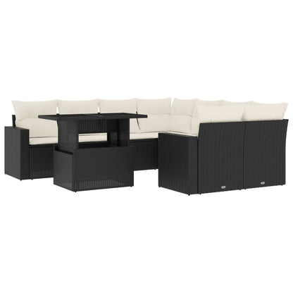 9-delige Loungeset met kussens poly rattan zwart
