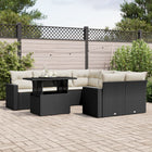 9-delige Loungeset met kussens poly rattan zwart