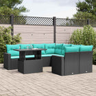 9-piece garden sofa set with cushions in black poly rattan