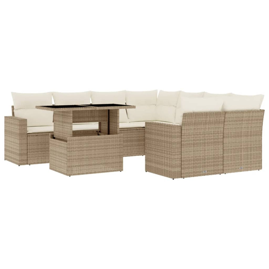9-delige Loungeset met kussens poly rattan beige