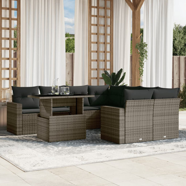 9-delige Loungeset met kussens poly rattan grijs