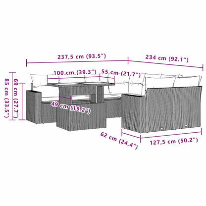 9-delige tuinbankset met kussens, grijs polyrotan