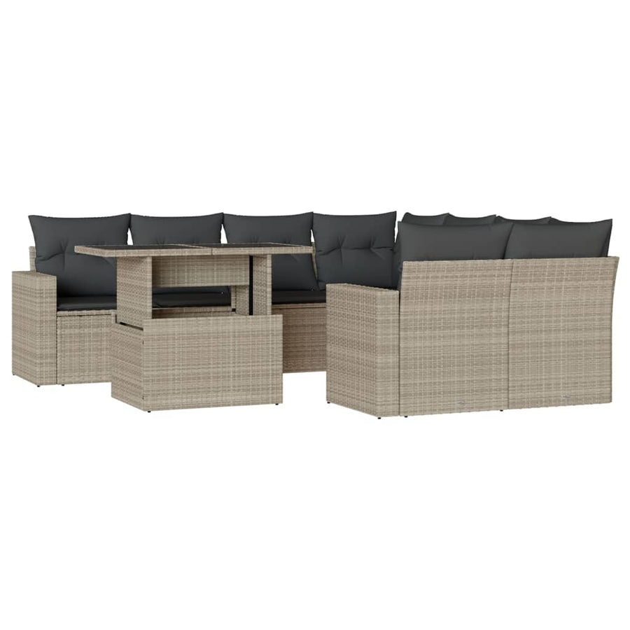9-delige Loungeset met kussens poly rattan lichtgrijs