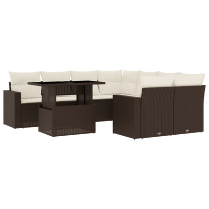 9-delige Loungeset met kussens poly rattan bruin