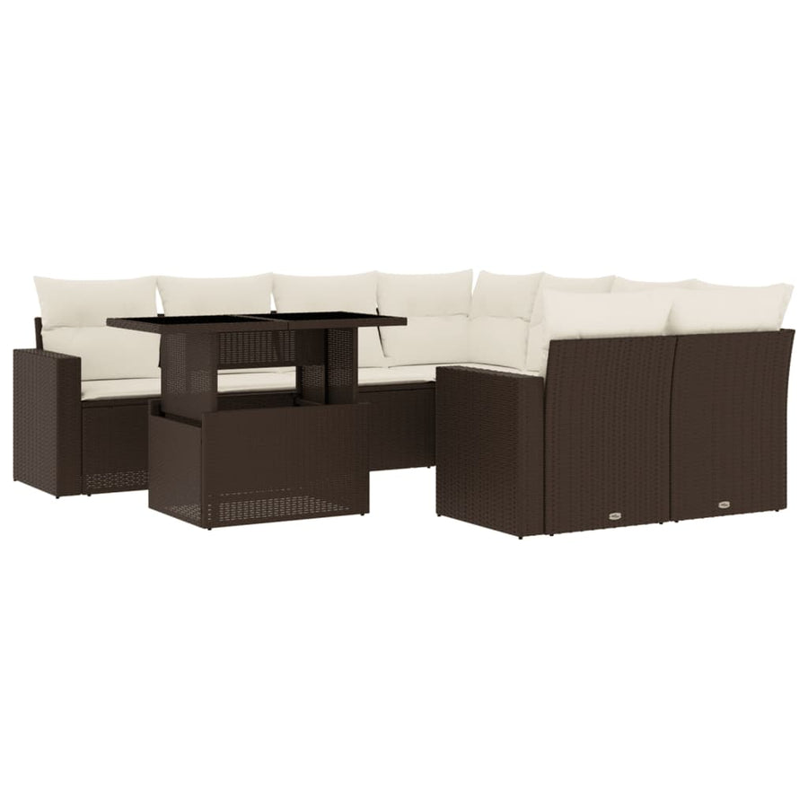 9-delige Loungeset met kussens poly rattan bruin