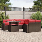 9-Piece Garden Sofa Set with Cushions, Brown Poly Rattan