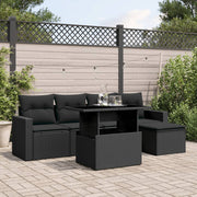Loungeset 6-delig poly rattan zwart