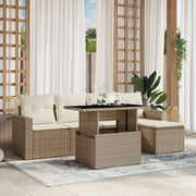 Loungeset 6-delig poly rattan beige