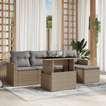 6-delige Loungeset met kussens poly rattan beige