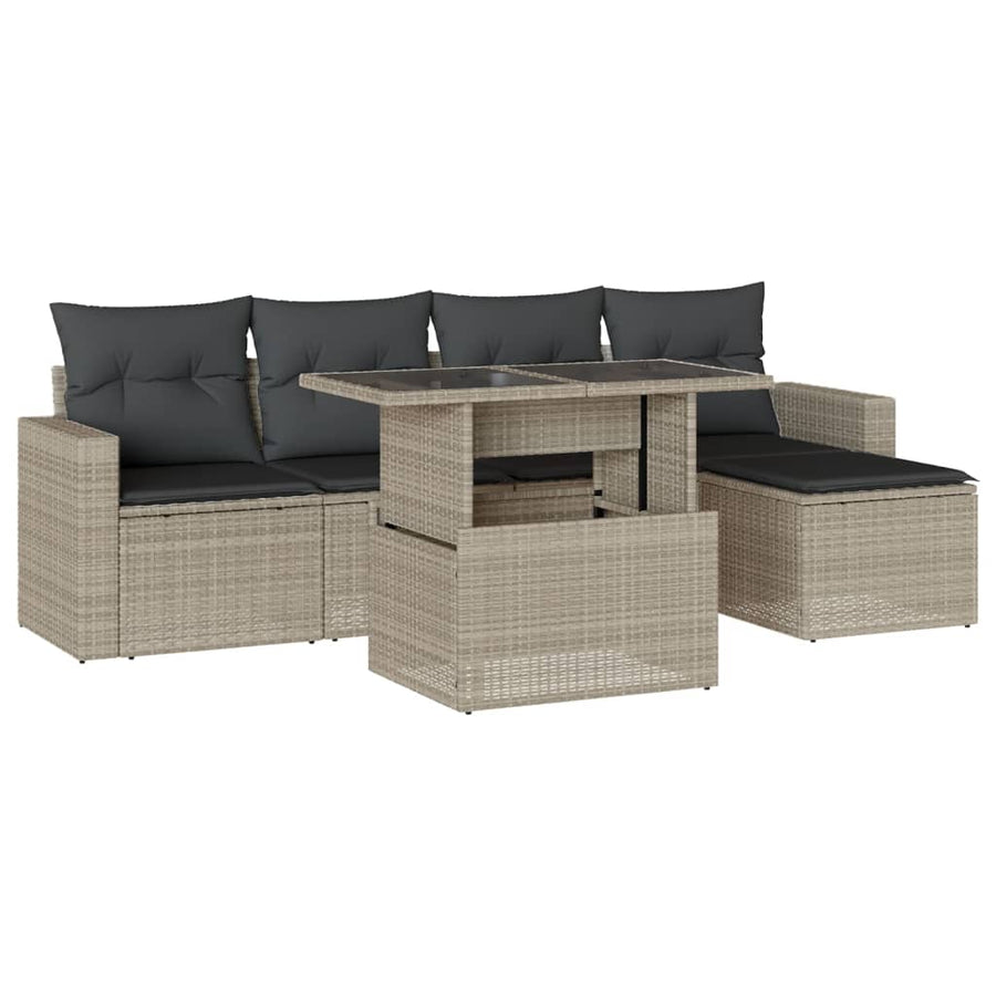 6-delige Loungeset met kussens poly rattan lichtgrijs