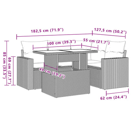 5-delige Loungeset met kussens poly rattan zwart