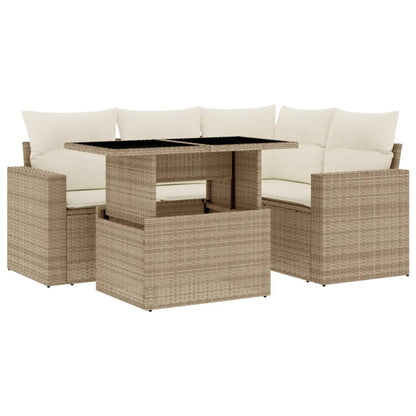 5-delige Loungeset met kussens poly rattan beige