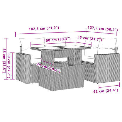 5-delige Loungeset met kussens poly rattan lichtgrijs