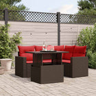 5-Piece Garden Sofa Set with Cushions, Brown Poly Rattan