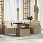 6-delige Loungeset met kussens poly rattan beige