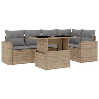 6-delige Loungeset met kussens poly rattan beige