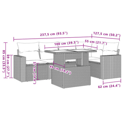 6-delige Loungeset met kussens poly rattan lichtgrijs