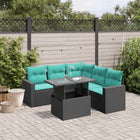 6-piece garden lounge set with cushions black poly rattan