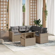 Loungeset 6-delig poly rattan beige