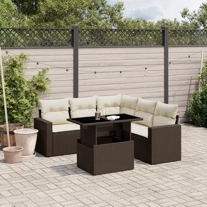 6-delige Loungeset met kussens poly rattan bruin