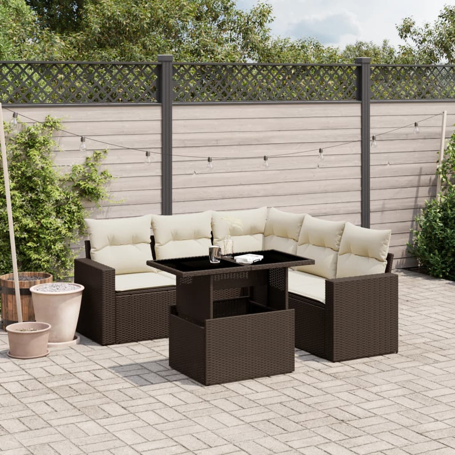 6-delige Loungeset met kussens poly rattan bruin