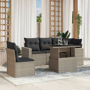 Loungeset 6-delig poly rattan lichtgrijs