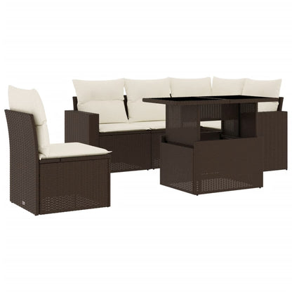 6-delige Loungeset met kussens poly rattan bruin